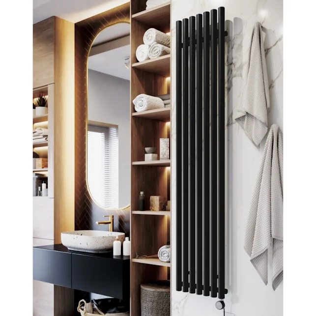 Terma Rolo Room E Electric Vertical 1800mm X 370mm Designer Radiator Heban Black - WLROR180037SIHEESMOBPX2 1 Terma Rolo Room E Electric Vertical 1800mm X 370mm Designer Radiator Heban Black - WLROR180037SIHEESMOBPX2